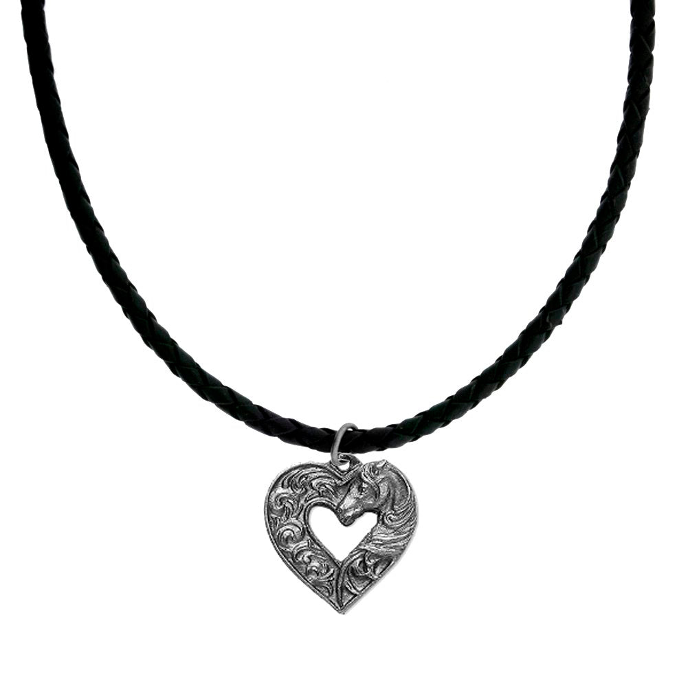 Horse in Heart Pendant Choker Necklace with Black Velveteen Cord