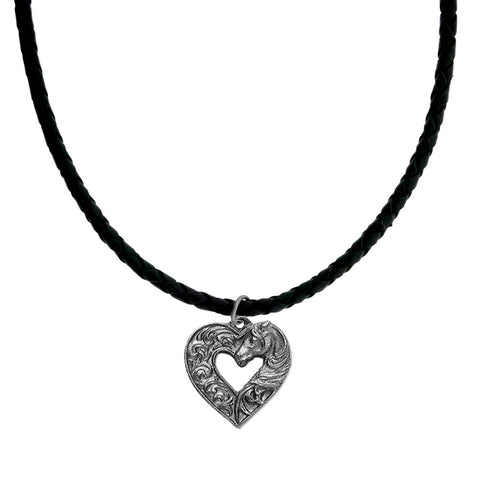 Horse in Heart Pendant Choker Necklace with Black Velveteen Cord