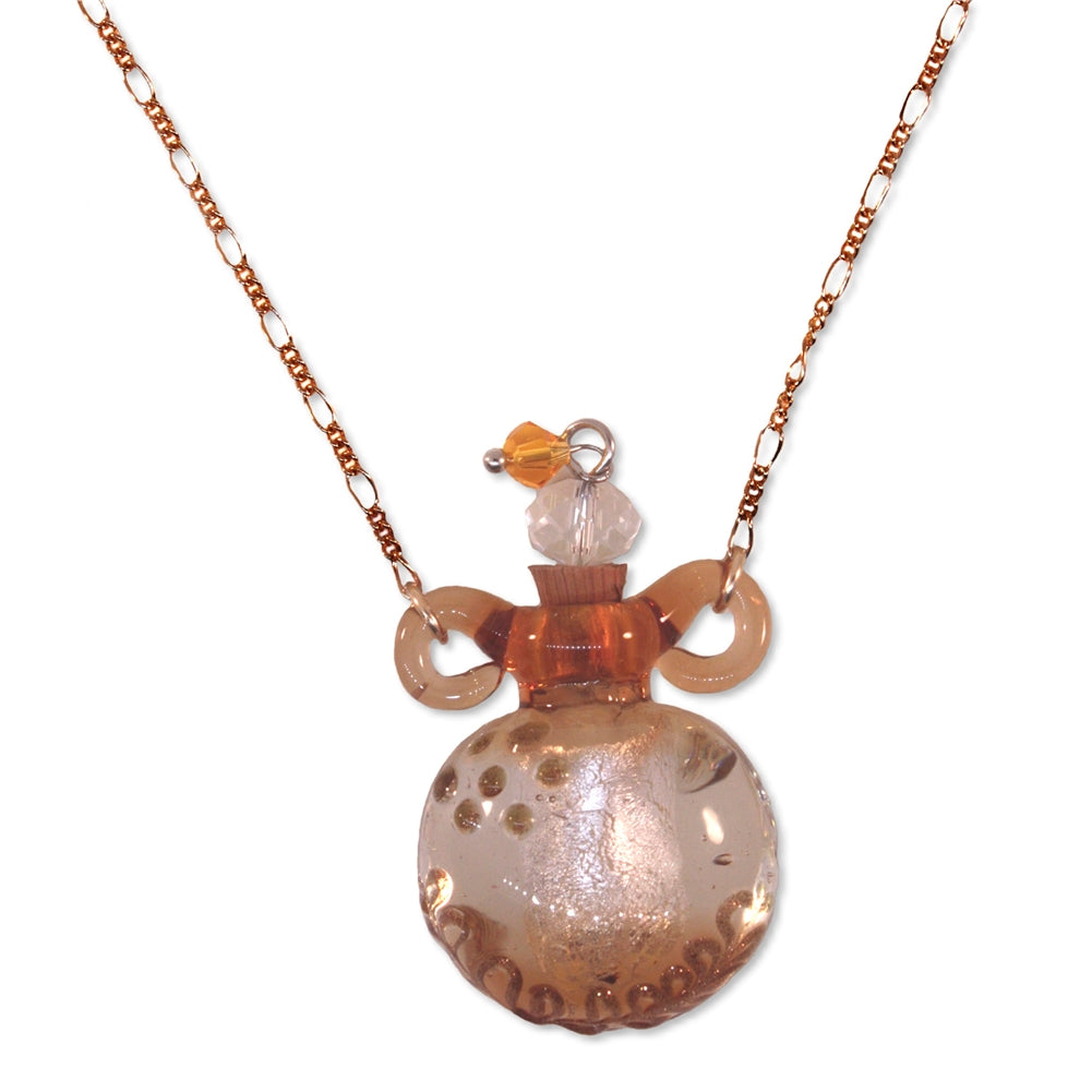 Bottle Necklace with Amber with Cork Top Opens 14k Yellow Gold-filled