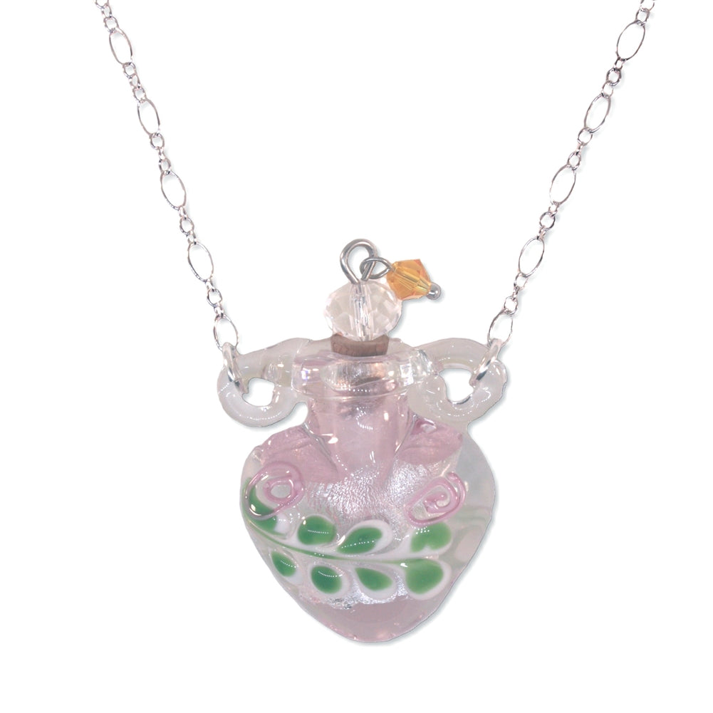 Pink Heart Vessel Bottle Pendant with Cork Top Necklace Sterling Silver