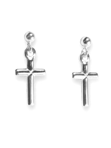 Sterling Silver Cross Earrings Ball Post Drop Dangle