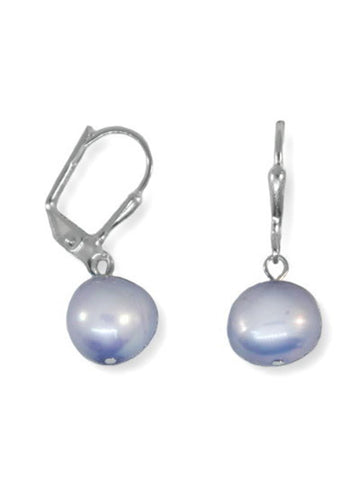 Lavender Dyed 9mm Cultured Freshwater Pearl Earrings Silver Plate Leverback