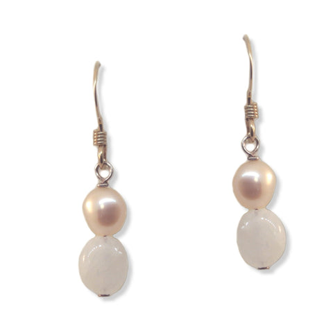 Pink Peach Pearl and Moonstone Drop Earrings 14k Gold-filled
