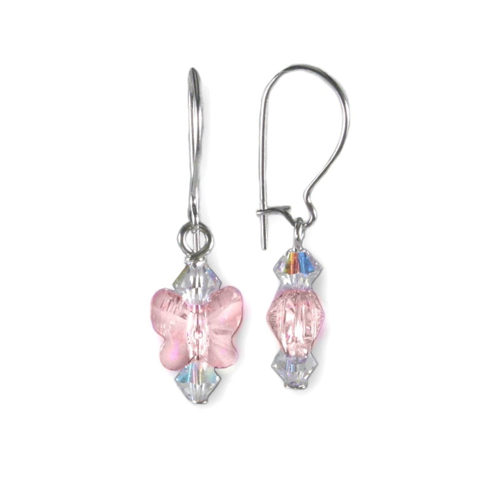 Pink Butterfly Earrings Made with Swarovski (R) Crystal Sterling Silver