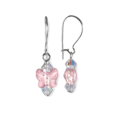 Pink Butterfly Earrings Made with Swarovski (R) Crystal Sterling Silver