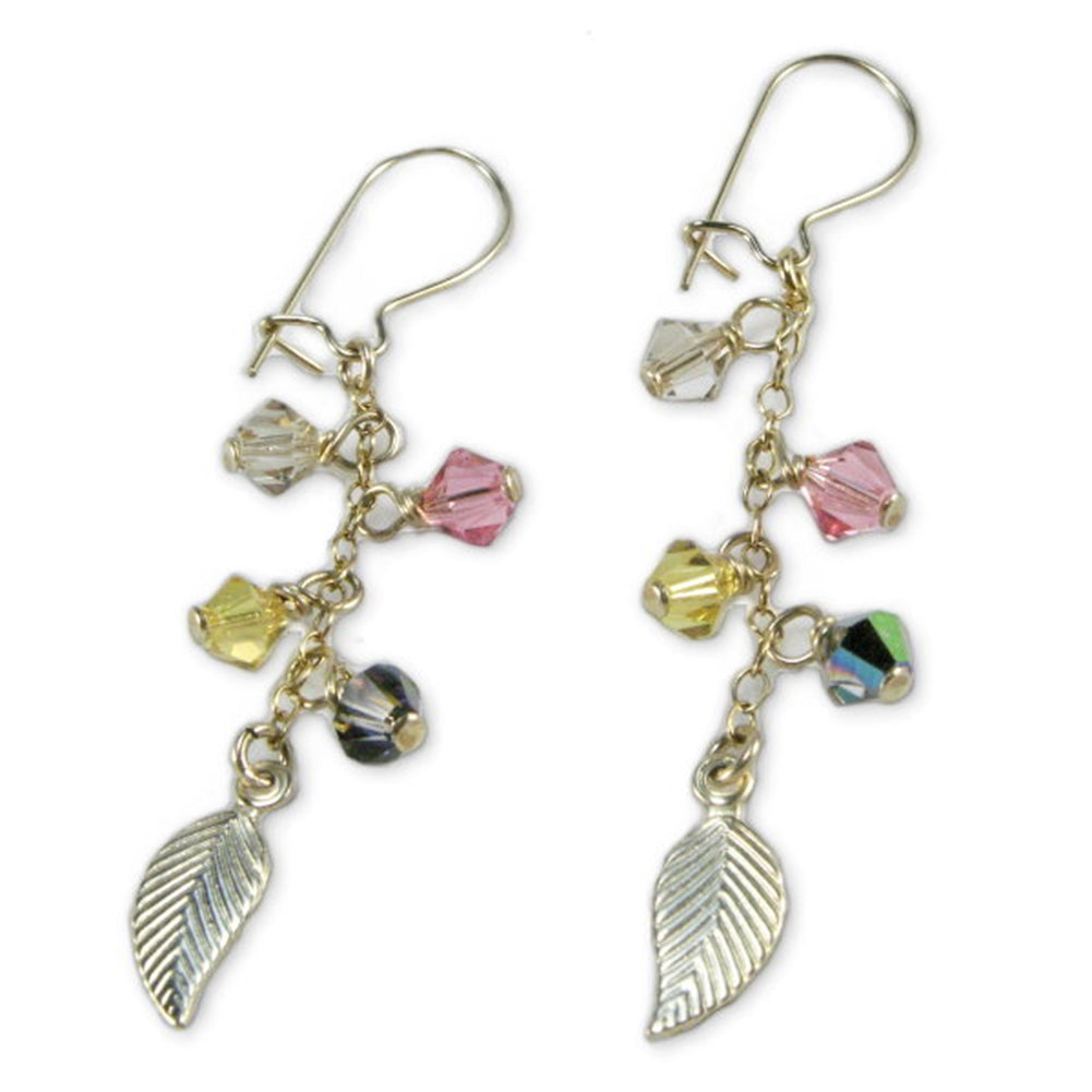 14K Yellow Gold-filled Leaf Earrings with Multicolor Swarovski(R) Crystals