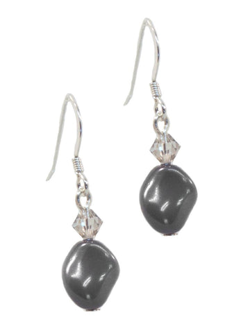 Curved Dark Gray Earrings with Swarovski(R) Crystal Sterling Silver