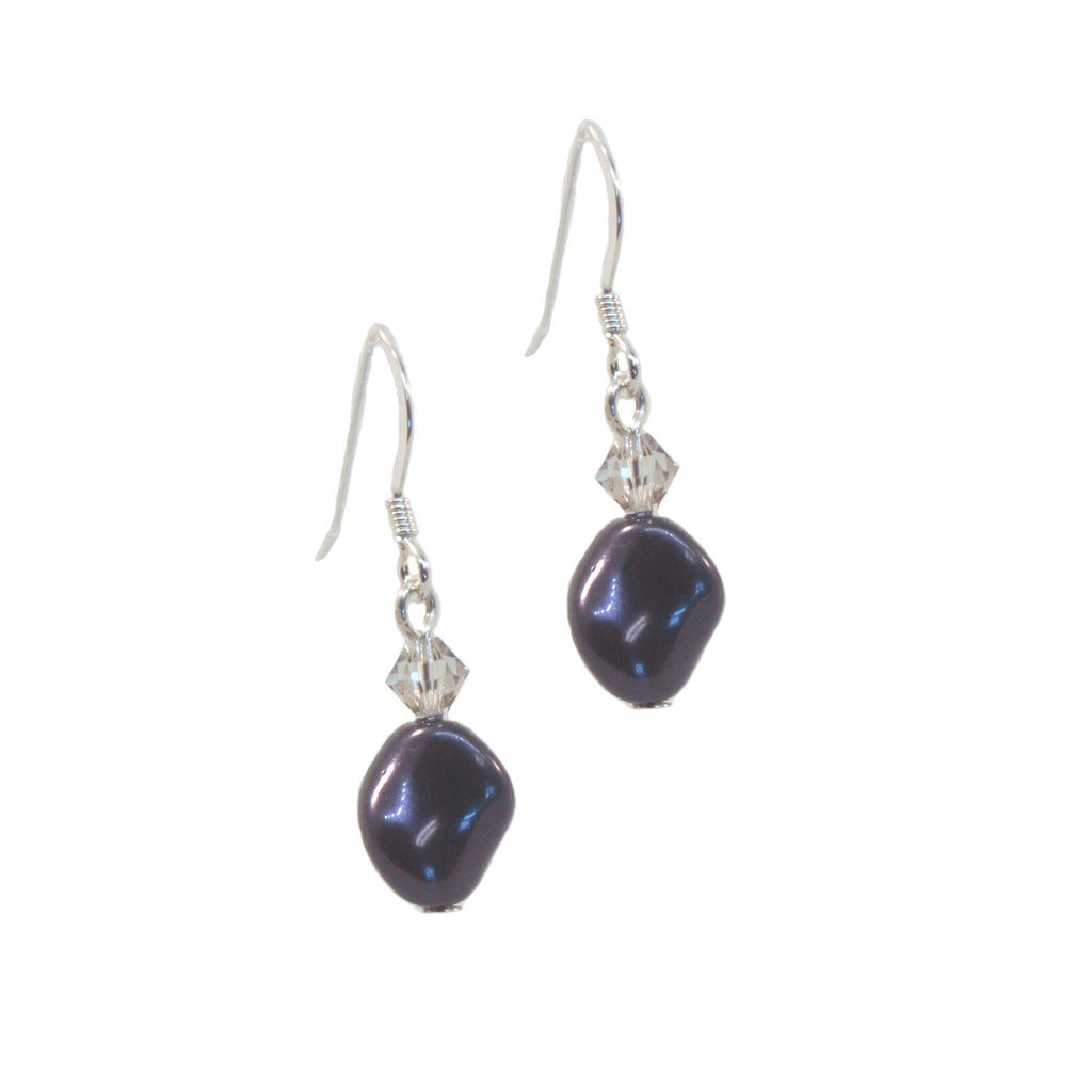 Curved Dark Blue Earrings with Swarovski (R) Crystal Sterling Silver
