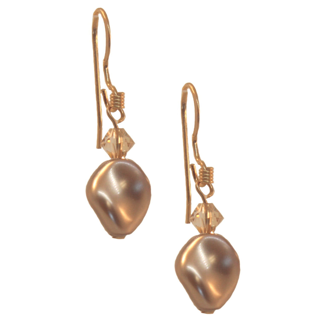 Curved Bronze Earrings Made with Swarovski Crystals 14k Gold-filled
