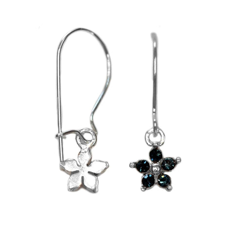 Small Blue Flower Earrings Made with Swarovski(R) Crystals Sterling Silver