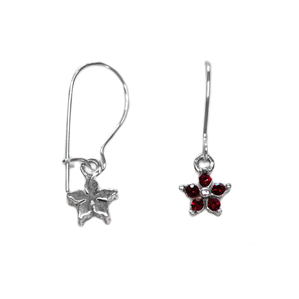 Flower Earrings with Swarovski(R) Crystal Siam Red Sterling Silver
