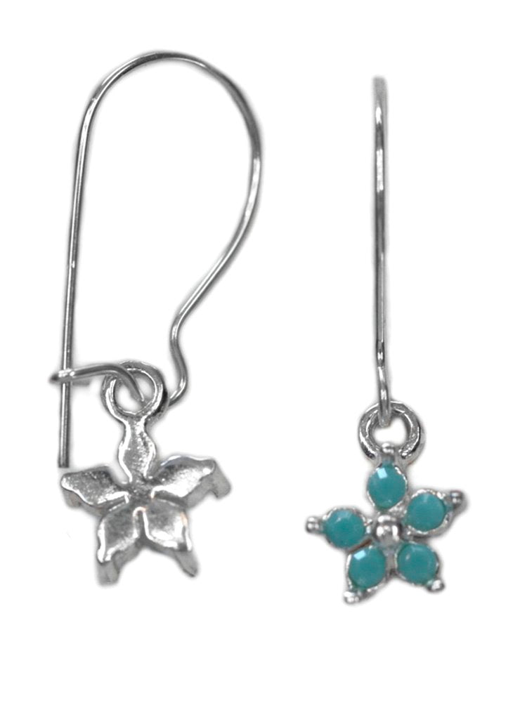 Flower Earrings with Swarovski(R) Crystal Turquoise-Color Sterling Silver