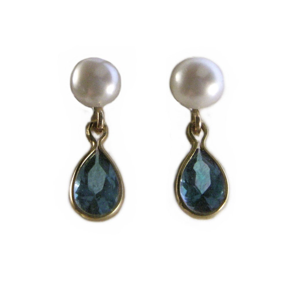 Simulated Blue Zircon A+ Cultured Freshwater Pearl Earrings 14k Gold-filled