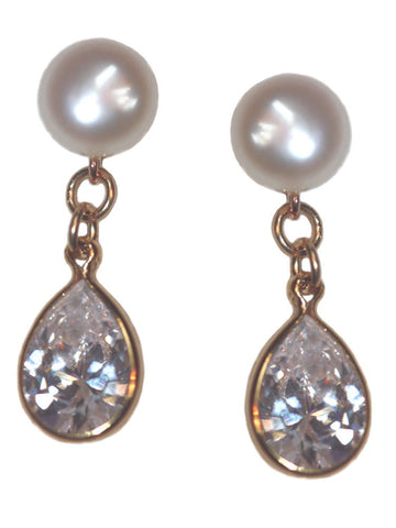 A+ Grade Cultured Freshwater Pearl Earrings April Cubic Zirconia 14K Gold-Fill