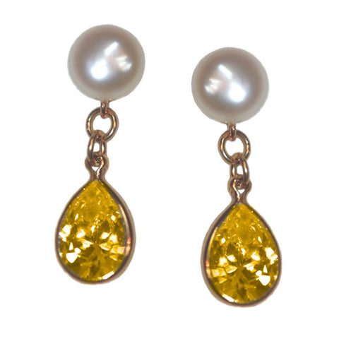 A+ Grade Cultured Freshwater Pearl Earrings November Cubic Zirconia 14K Gold-Fill