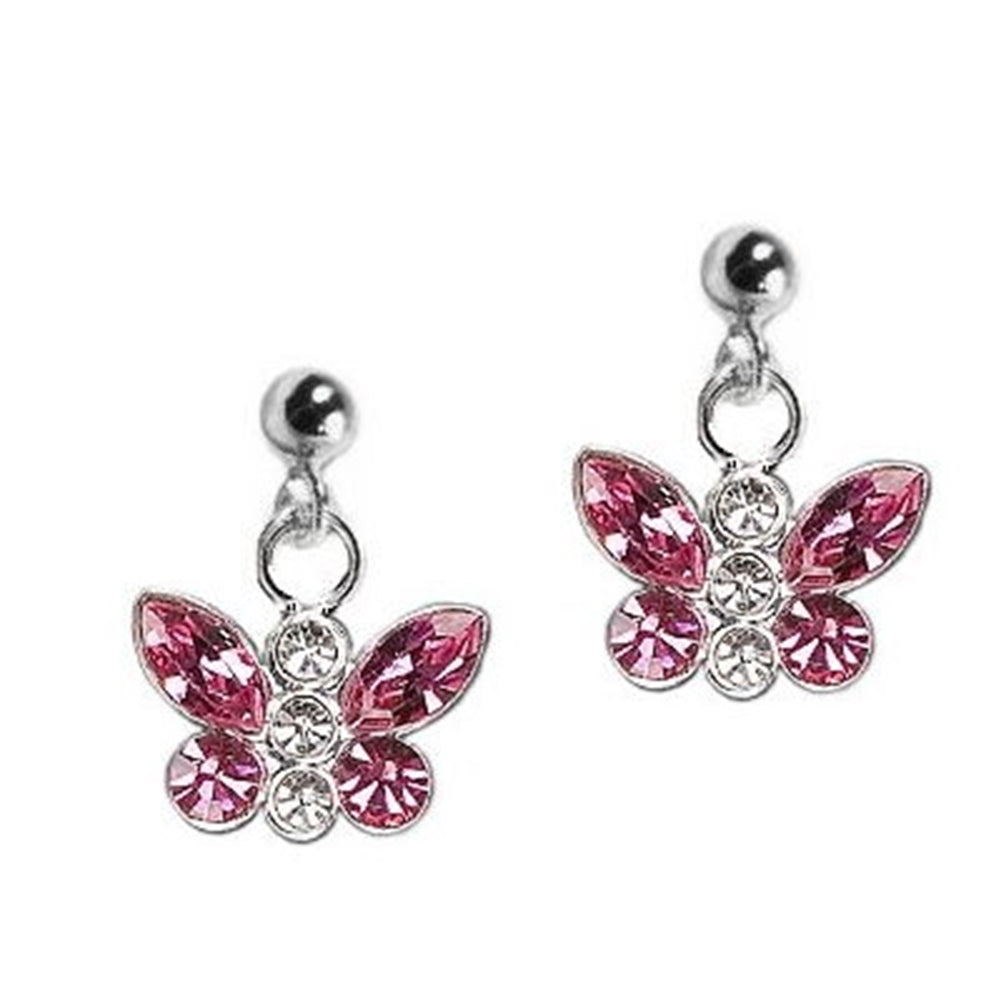 Pink Butterfly Earrings with Rose Swarovski(R) Crystals Sterling Silver