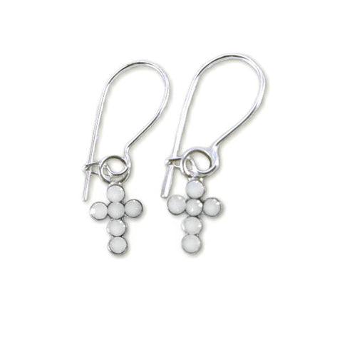 Cross Earrings with Opal-color Swarovski(R) Crystals Sterling SIlver