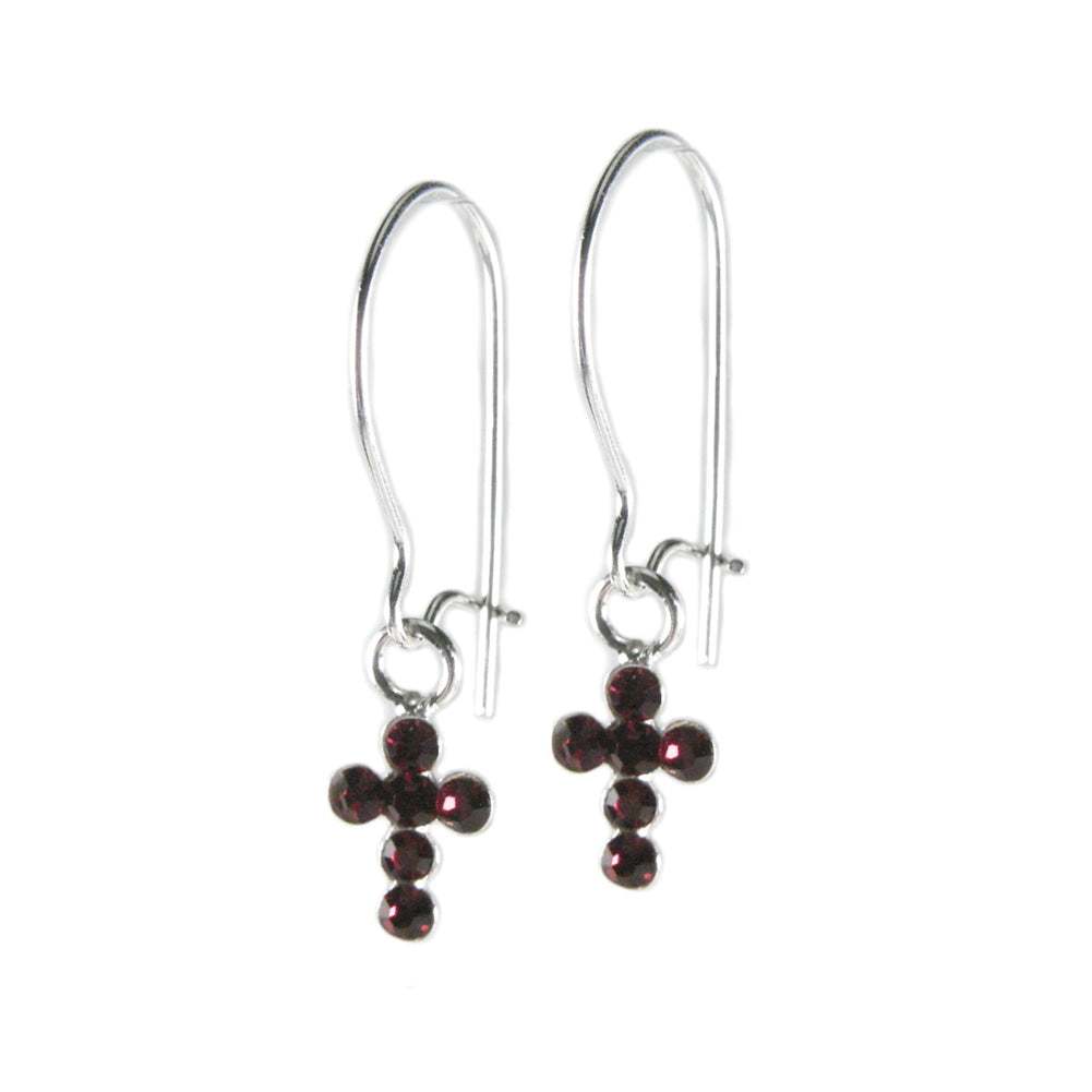 Red Cross Earrings with Swarovski(R) Crystals Sterling Silver