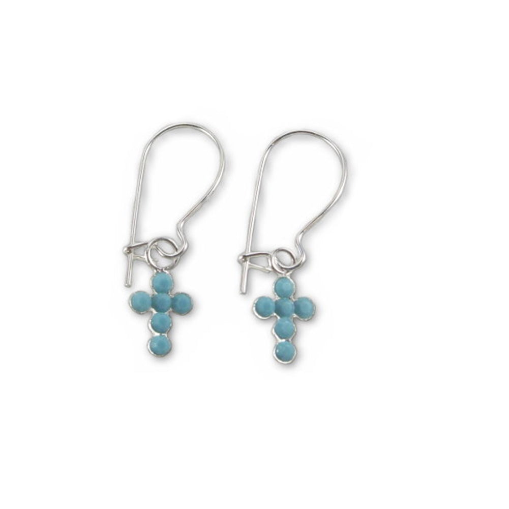 Cross Earrings Made with Turquoise-Color Crystal Sterling Silver