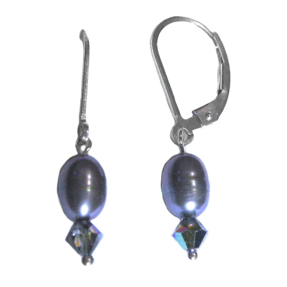 Silver Peacock Cultured Freshwater Pearl and Swarovski(R) Crystal Earrings