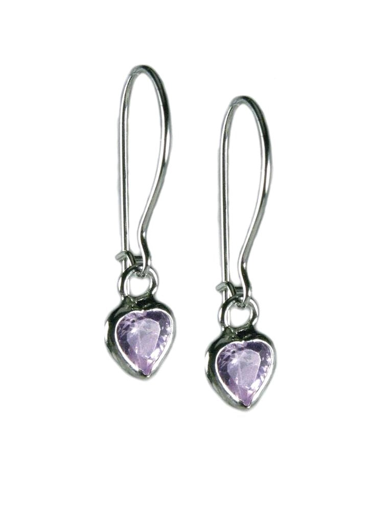 Lavender Purple Cubic Zirconia and Sterling Silver Heart Earrings