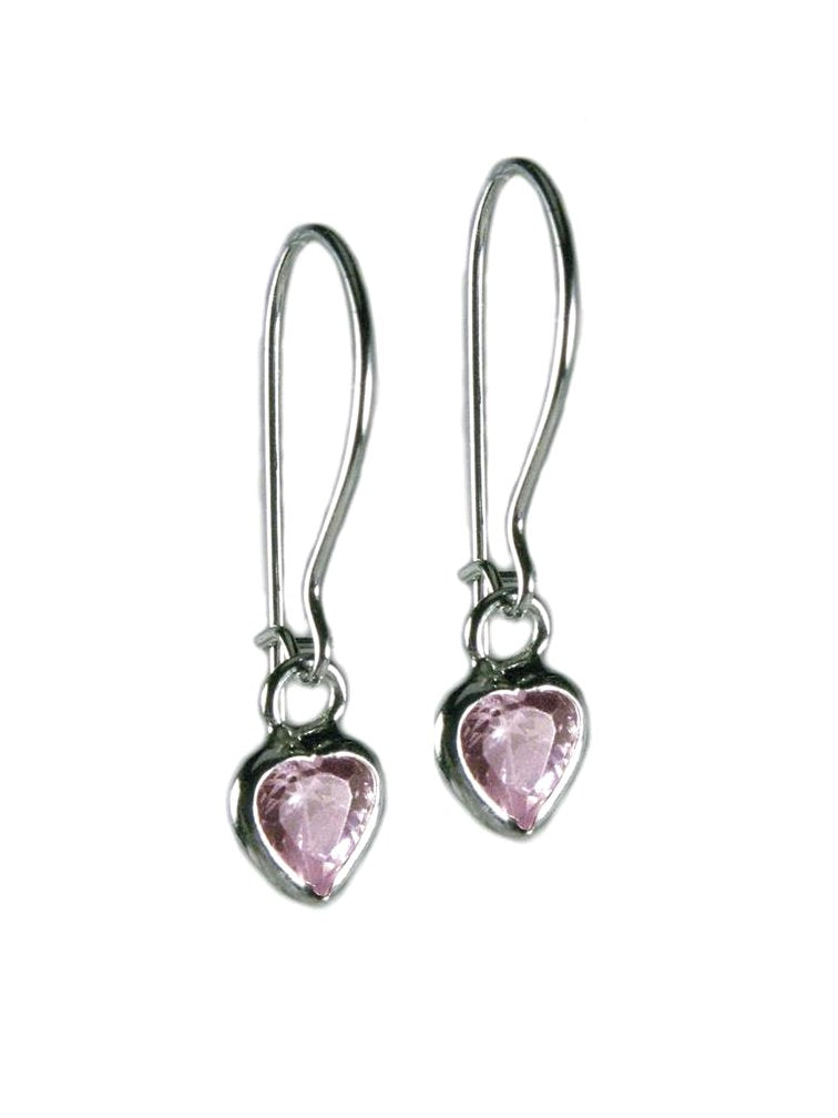 Pink Cubic Zirconia and Sterling Silver Heart Earrings