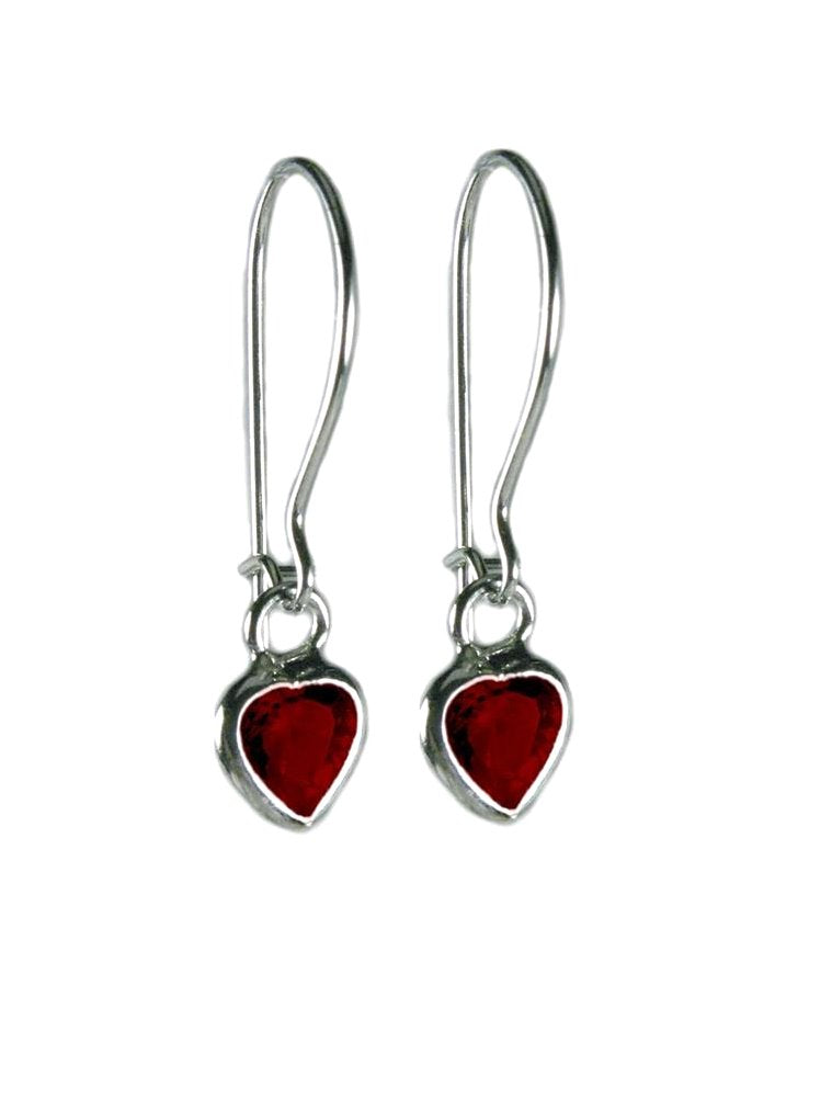 Red Cubic Zirconia and Sterling Silver Heart Earrings