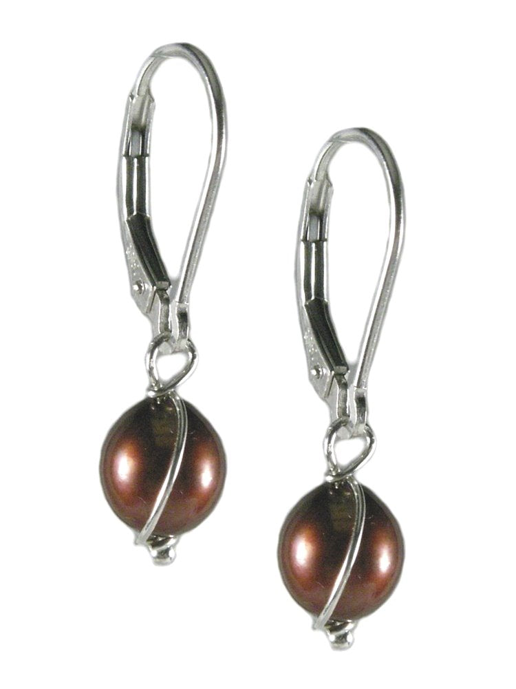 Dyed Black Cherry Red Cultured Freshwater Pearl Earrings Sterling Silver