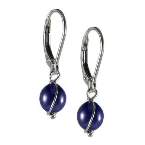 Dyed Blue Cultured Freshwater Pearl Earrings Sterling Silver with Wire Wrap