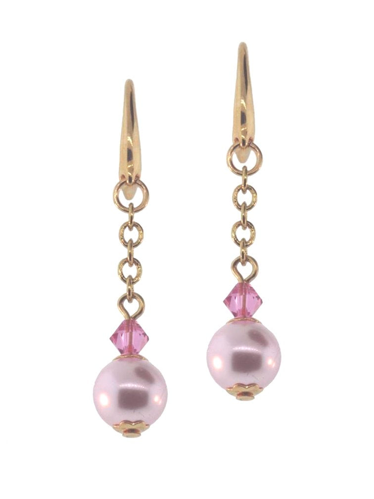 Pink Swarovski(R) Crystal and Crystal Imitation Pearl Earrings Gold-plated