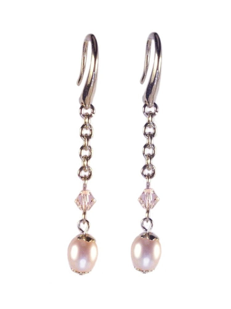 Peach Cultured Freshwater Pearl Earrings Crystal Gold-plated