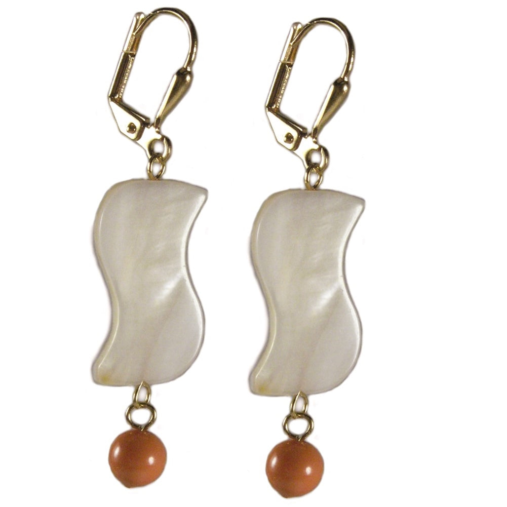 Mother of Pearl Earrings with Orange Melon Gold-plated Leverbacks