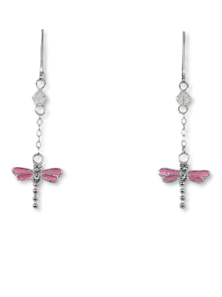 Pink Dragonfly Dangle Earrings with Crystals