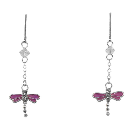 Purple Dragonfly Dangle Earrings made with Crystals