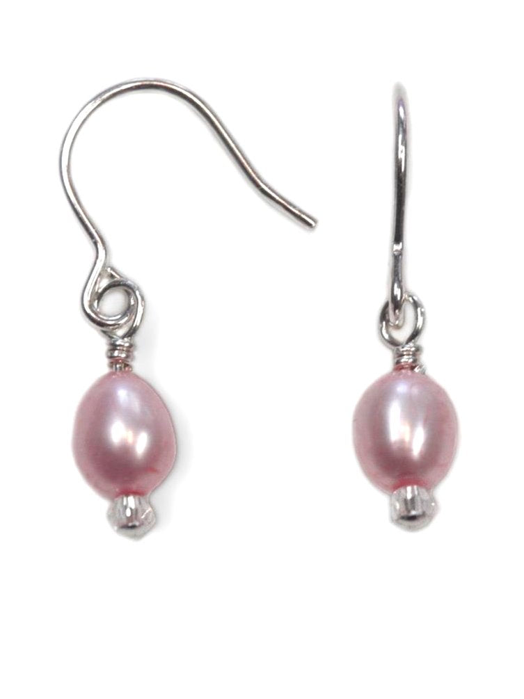 Pink Cultured Freshwater Pearl and Crystal Earrings Sterling Silver