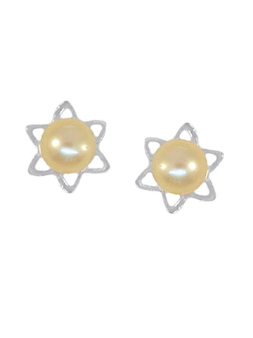 Yellow Cultured Freshwater Pearl Star Flower Earrings Sterling Silver