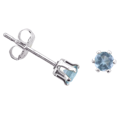 Blue Cubic Zirconia Post Stud Earrings Sterling Silver 3mm