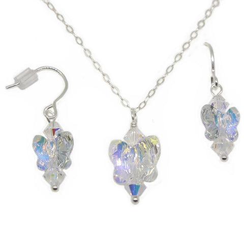 Butterfly Necklace Earring Set Rainbow AB Swarovski(R) Crystals Sterling Silver