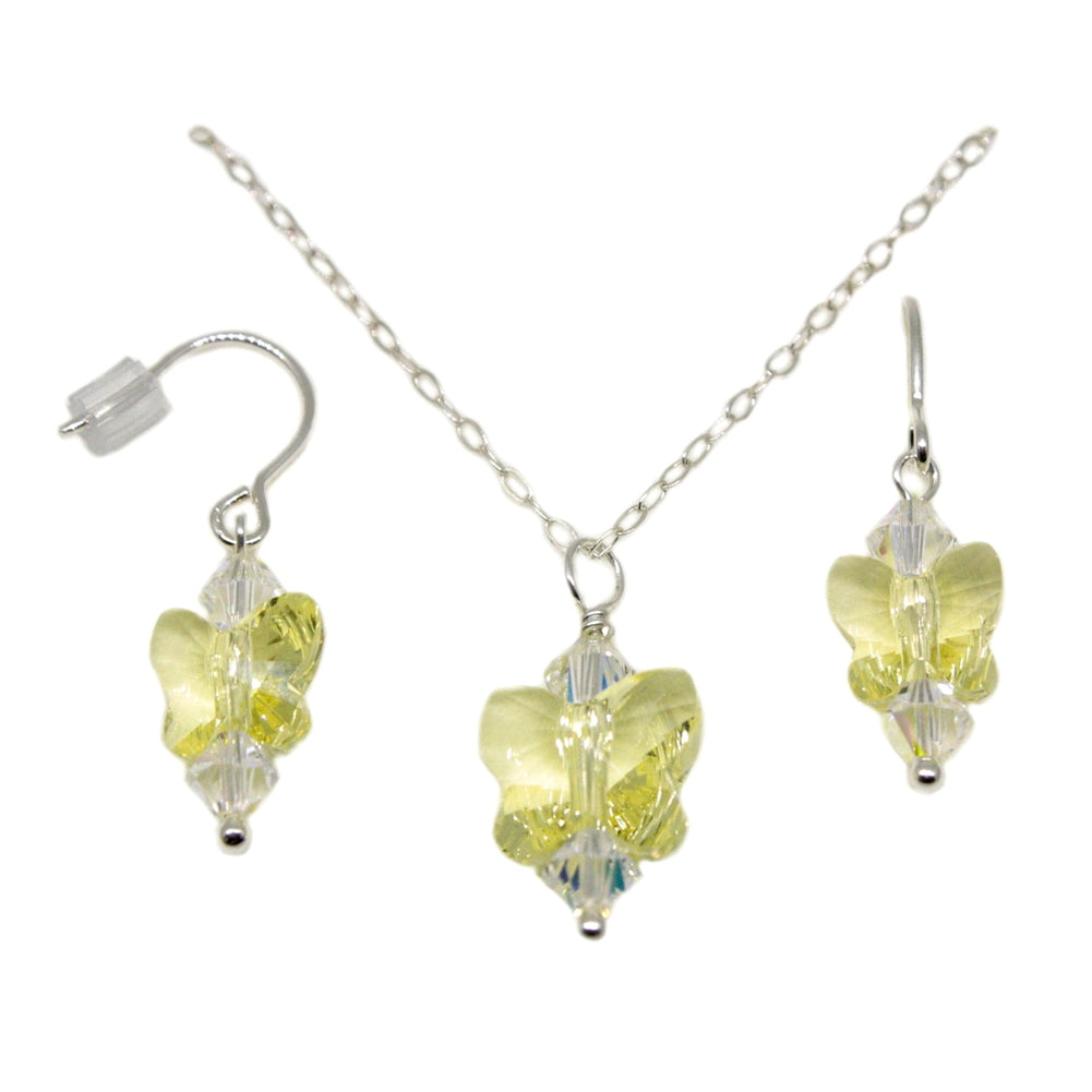Butterfly Necklace and Earring Set with Swarovski(R) Yellow Crystal Sterling Silver