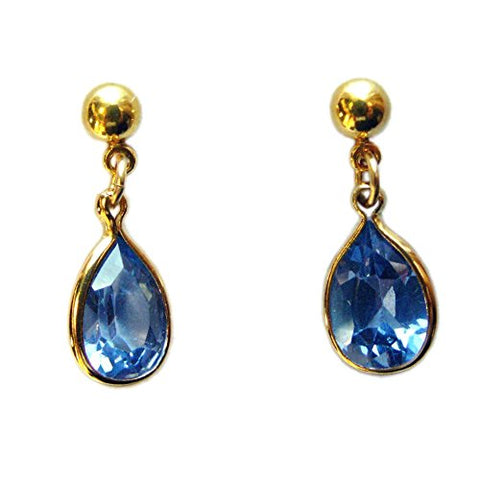 14K Gold-filled Earrings with Blue-Green Teardrop Cubic Zirconia - December