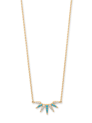 Turquoise Spike Sunray Necklace with Cubic Zirconia 14k Gold-plated Silver