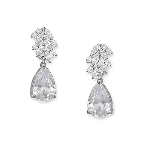 Sparkling Cluster Drop Earrings Pear Cubic Zirconia Rhodium on Silver