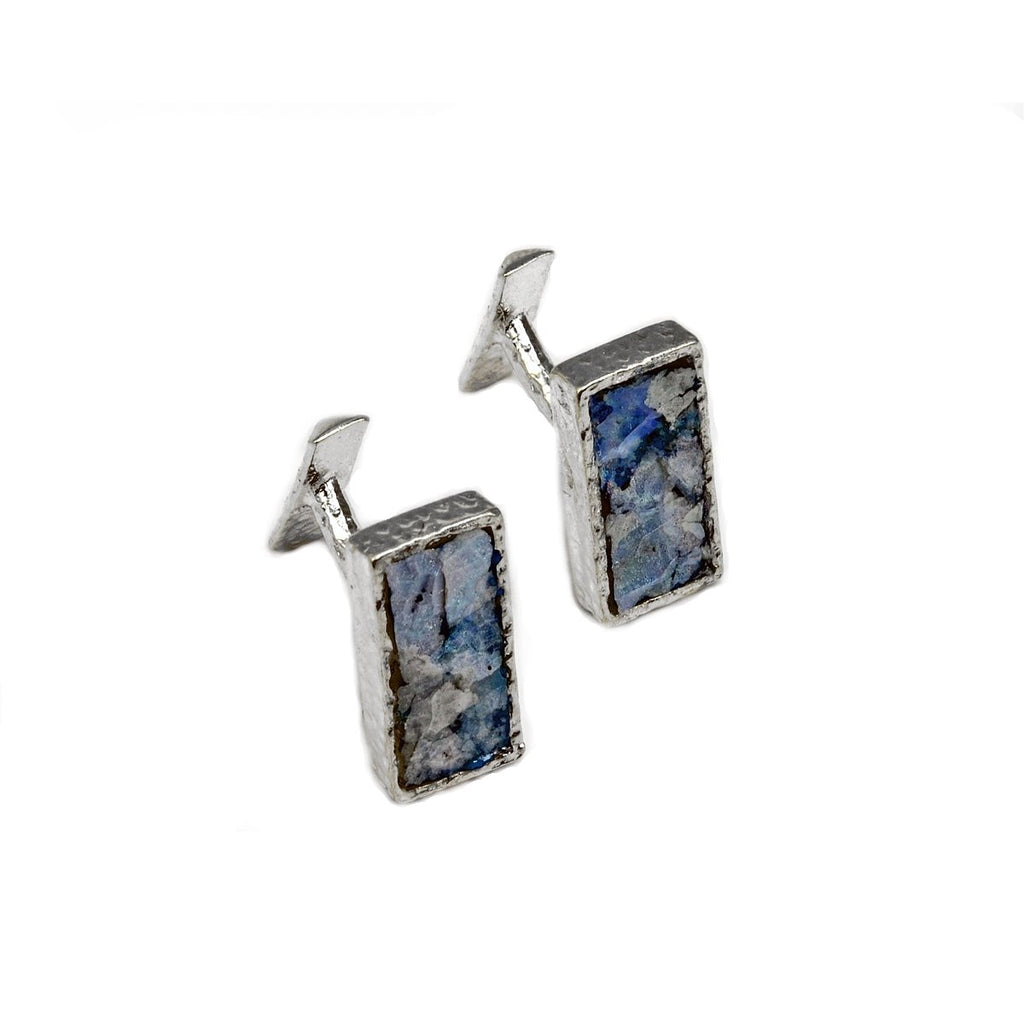 Ancient Roman Glass Sterling Silver Cuff Links Rectangle Shape Multicolor