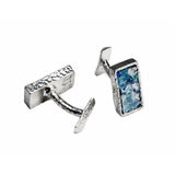 Ancient Roman Glass Sterling Silver Cuff Links Rectangle Shape Multicolor
