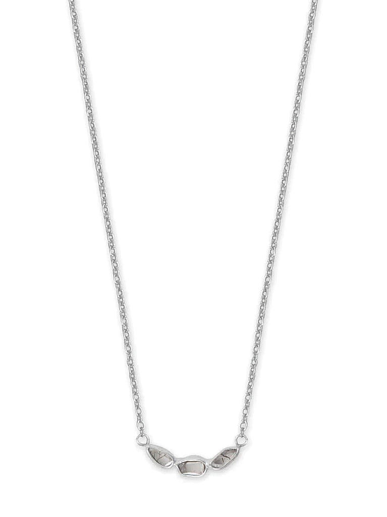 Three-stone Genuine Polki Diamond Necklace Rhodium on Sterling Silver Adjustable