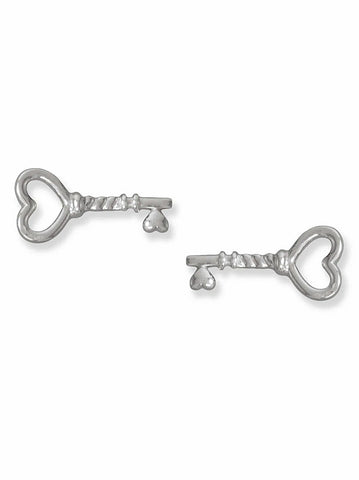 Heart Skeleton Key Earrings Rhodium on Sterling Silver