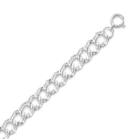 Charm Chain Bracelet 7.5mm Wide Sterling Silver Double Link - Made in the USA