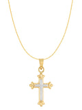14k Two-tone White and Yellow Gold Small Fleuree Cross 18-inch Chain Necklace