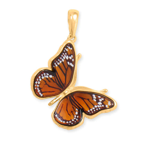 24k Gold-plated Baltic Amber Butterfly Pendant Handcrafted