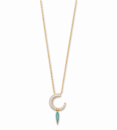 AzureBella Jewelry Crescent Necklace with Synthetic Turquoise Drop 14k Gold-Plated Silver
